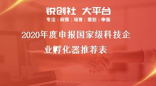 2020年度申报国家级科技企业孵化器推荐表奖补政策