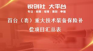 首台（套）重大技术装备保险补偿项目汇总表奖补政策